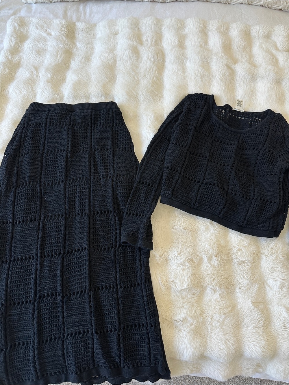 Ultra Pink Black Crochet Maxi Skirt small